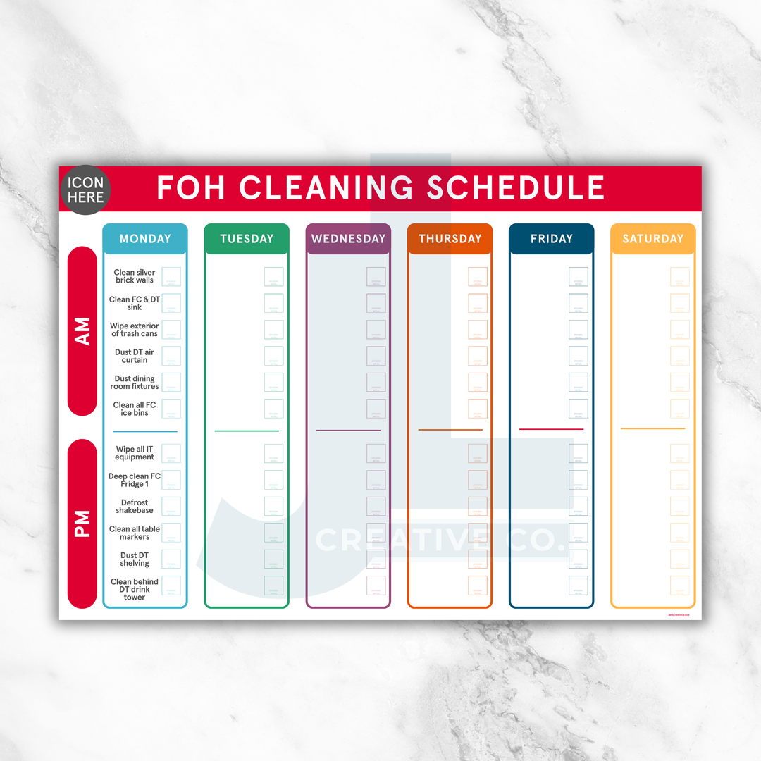 FOH & BOH Cleaning Schedule Checklist