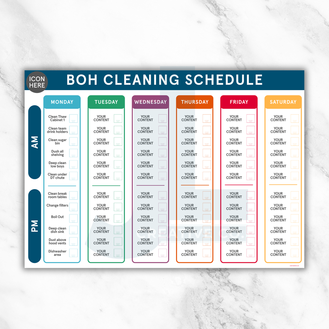 FOH & BOH Cleaning Schedule Checklist