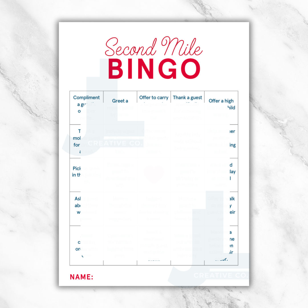 Second Mile Bingo Card