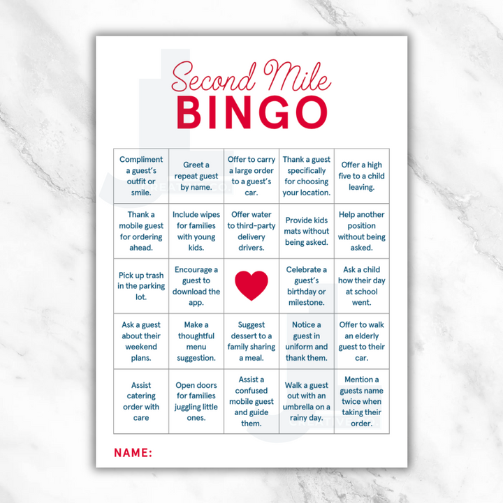Second Mile Bingo Card